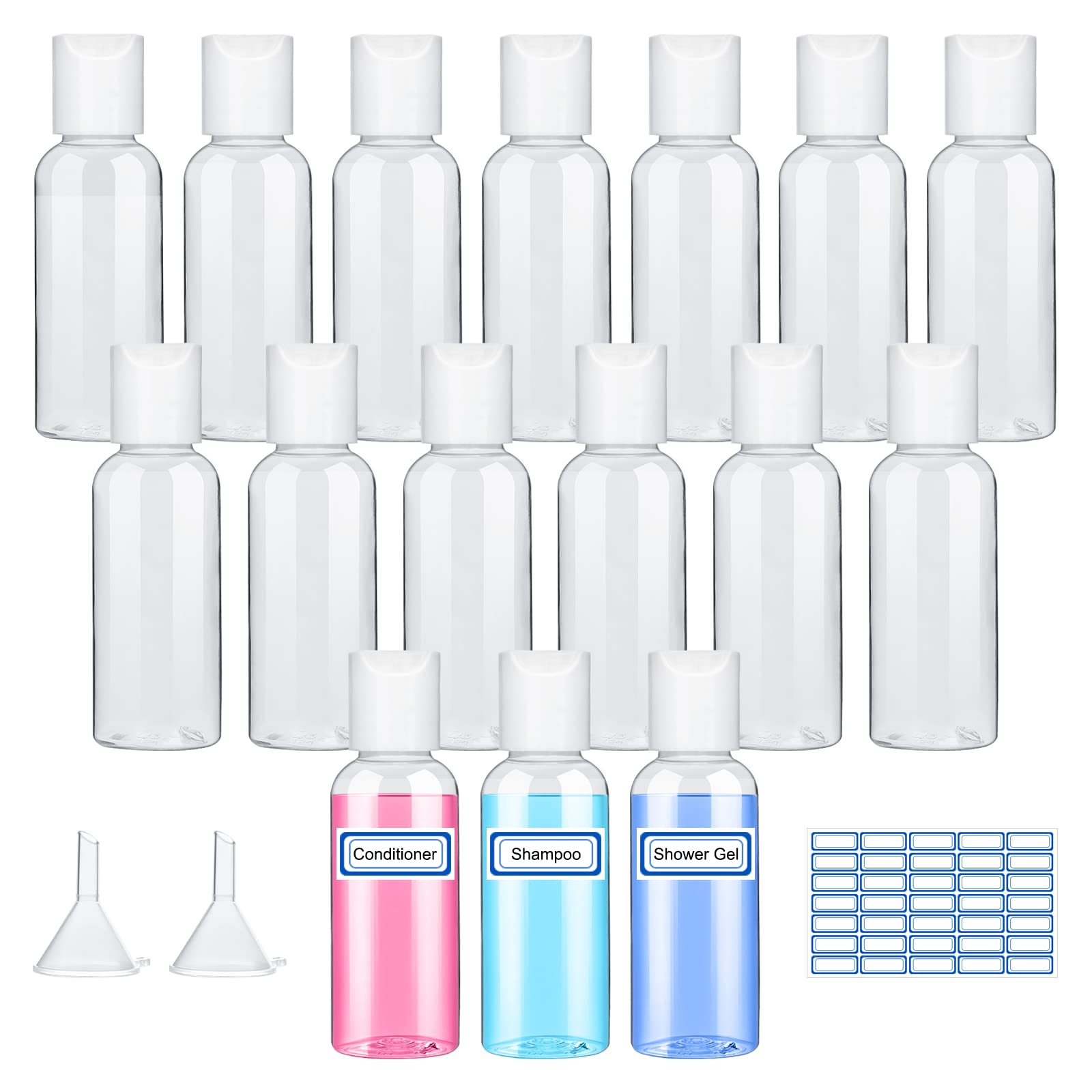 Sinofort 50ml Travel Bottles for Toiletries 16Pcs Small Plastic Bottles Travel Bottle Set Travel Toiletry Bottles with Lids for Travel or Cosmetic,Lotion Body Wash Shampoo