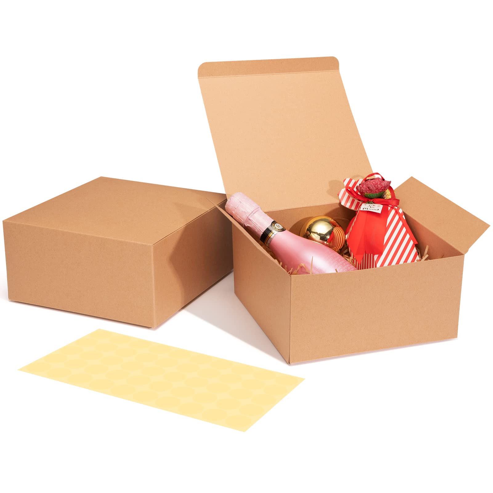 HOUSE DAY Pack of 12 Paper Gift Boxes with Lids for Gifts, Crafts, Cupcake Packaging Boxes Easy to Assemble 20 x 20 x 10 cm Brown