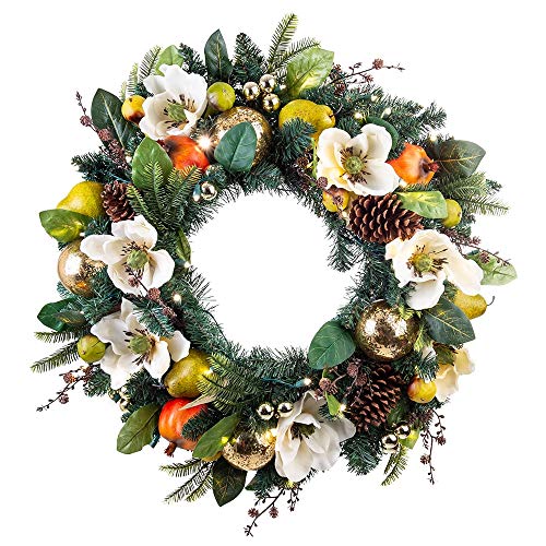 30 In Artificial Pre Lit Led Decorated Wreath Magnolia Orchard