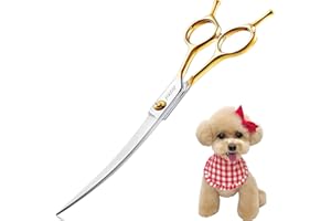FOGOSP Curved Dog Grooming Scissors Professional 7" Grooming Shears for Dogs Pet Right Handed Groomer Japan 440C Stainless Steel (7 in Curved, Gold)