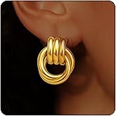 Gold Knot Earrings for Women Chunky Drop Dangle Earring Silver Geometric Statement Plated Dainty Studs Fashion Trendy Jewelry Hypoallergenic Lightweight