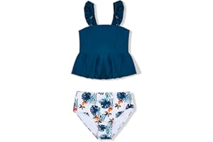 Tutorutor Kid Girls High Waisted Cute 2 Piece Peplum Halter Bikini Sets Ruffle Floral Print Teen Spaghetti Swimsuits
