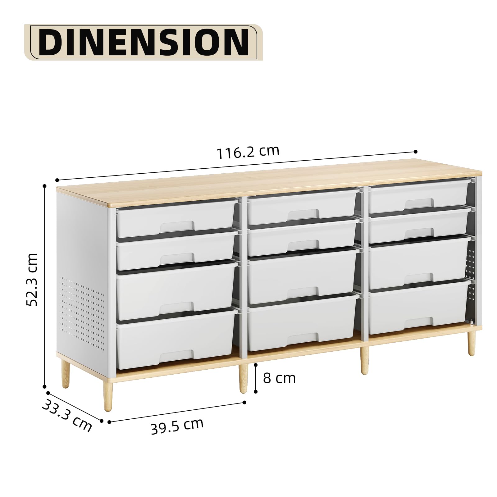 Photo 1 of SYKIARIOL Storage Cabinet with 12 Drawers, Home Storage with Wooden Tabletop, Cube Storage Organizer for Living Room, Bedroom, Classroom, Office, Playroom, Craft Room, Pearl White