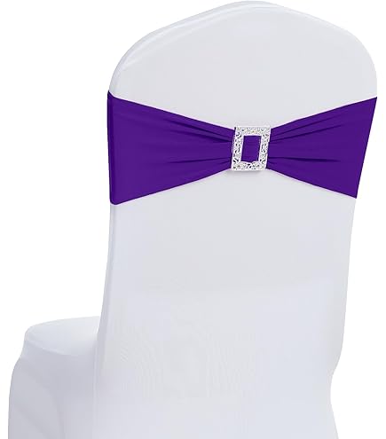 Bandas Elásticas Para Cubrir Sillas - Pack De 25, Moradas, Con Hebilla Deslizante (5.9x14.2 Pulgadas)
