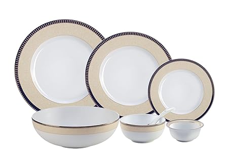 Hitkari Potteries Porcelain Dinnerware Set, 33-Pieces, White (16209B)