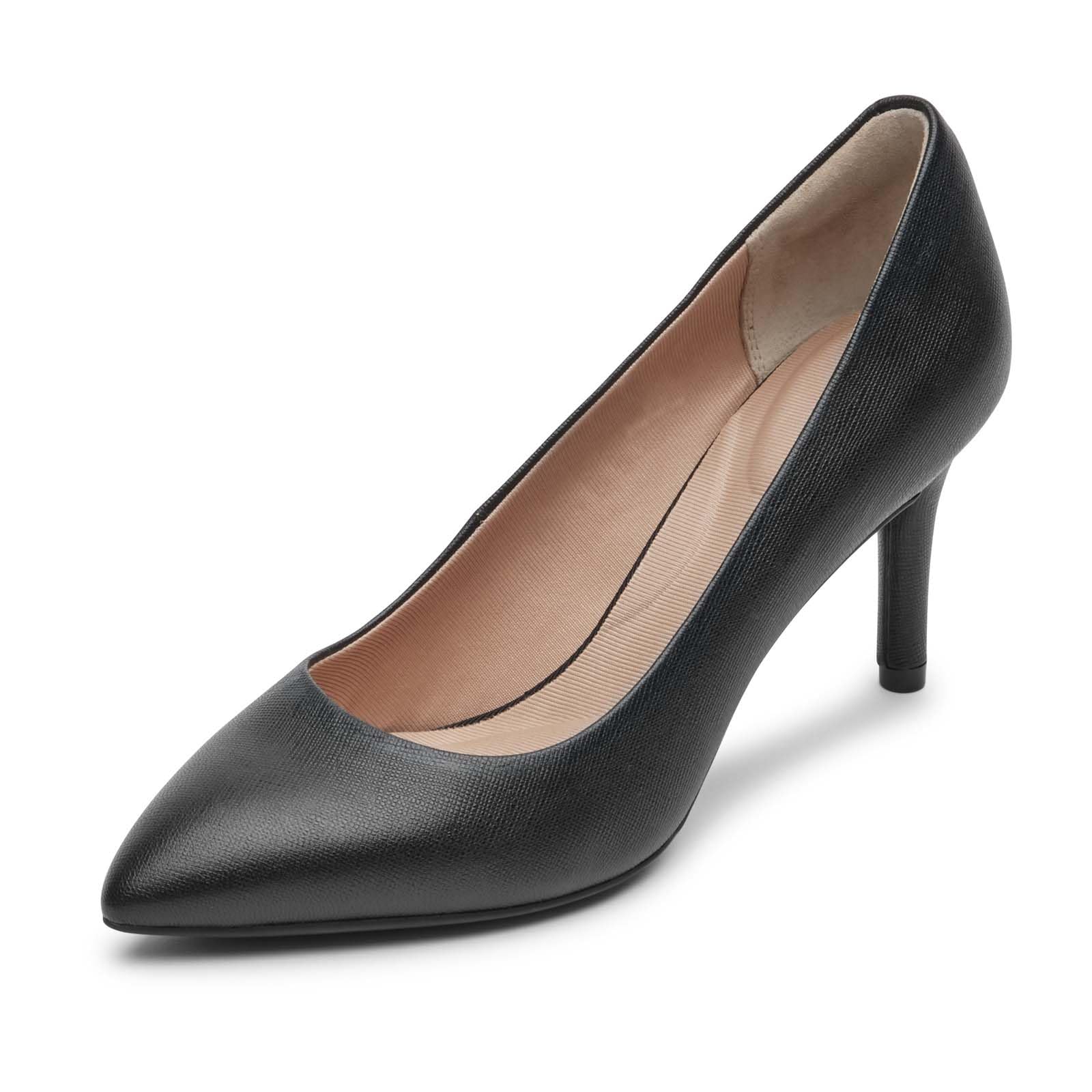 Rockport Women’s Total Motion 75 mm PTH Plain Pump, Black Texture Leather, 9.5 M