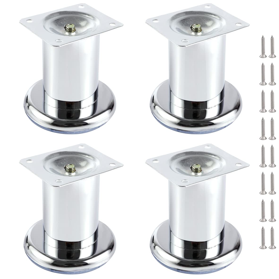 MixDora 4 x Furniture Foot Wardrobe Foot Bed Feet Couch Feet Sofa Feet Furniture Leg Base Chrome (80mm)