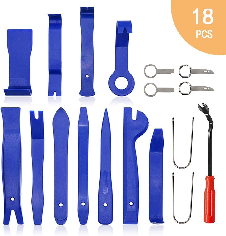 omitium Trim Removal Tools, Auto Car Panel Removal Tool Kit, Car Panel Door Dash Audio Radio Fastener Removal Installer Modification Pry Tool, Set of 18 Pcs