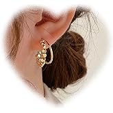 W WEILIRIAN Boho Bead Hoop Earrings Bead Hoop Drop Earrings Vintage Gold Bead Earrings Jewelry for Women