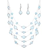 Crystal Beaded Statement Necklace for Women Boho Colorful Multi-Strand Necklace and Earring Sets for Women Fashion Jewelry Gifts for Mom