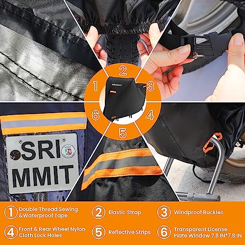 Funda para Motocicleta Impermeable extra grande-420D Tela Oxford Cubierta de Moto,con ventana para matrícula,4 tiras reflectantes,Tres hebillas cortaviento,2 Bocallaves（4XL 116 x 43 x 55 pulgadas)