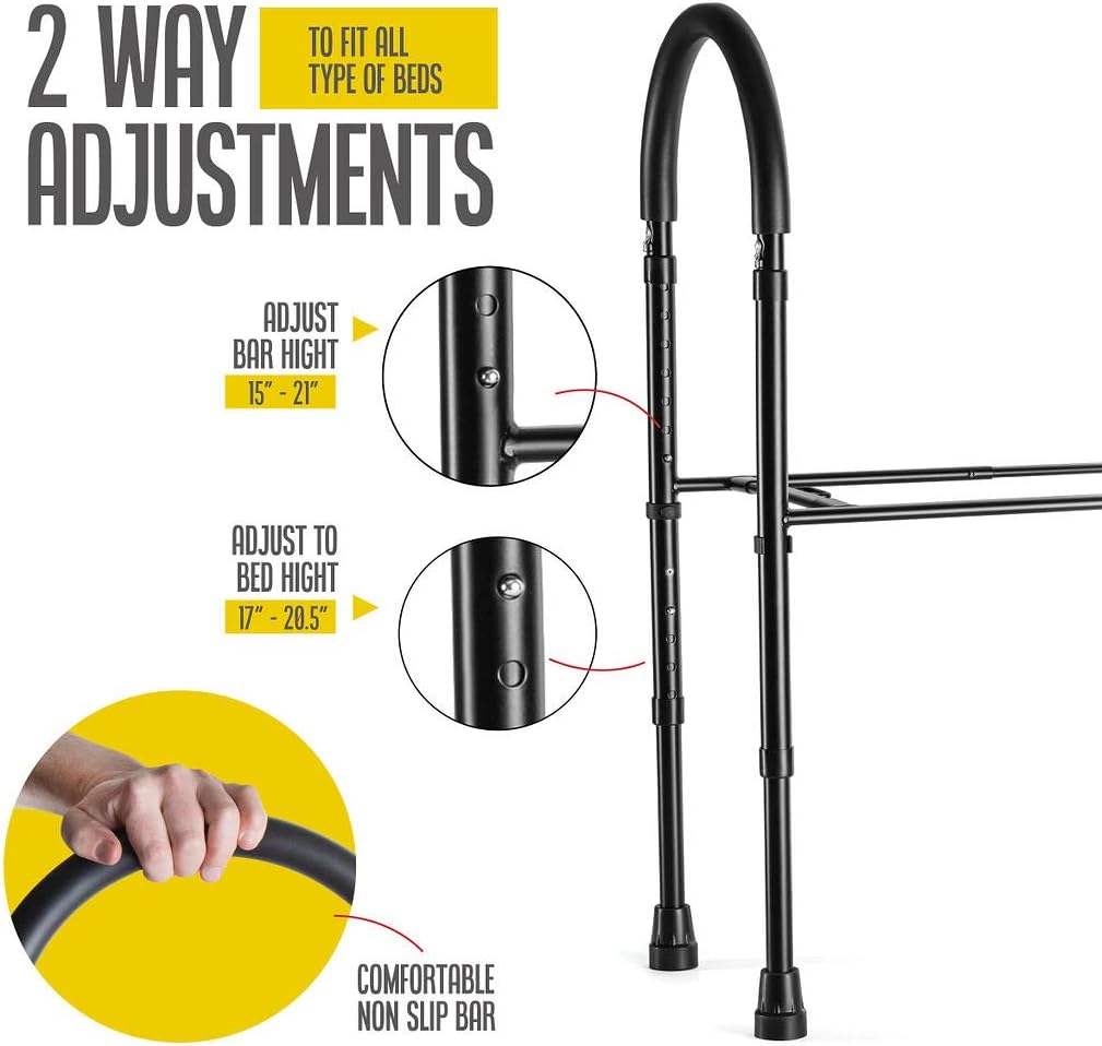 Bed Assist Rail with Adjustable Heights - Bed Assist bar with Storage Pocket - Bed Rails for Seniors with Hand Assistant bar - Easy to get in or Out of Bed Safely with Floor Support - by Medical king: Kitchen & Dining