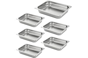 HECMAC 6 Pack Anti-Jam Hotel Pans, 1/2 Size 2 1/2 Inch Deep, Commercial Stainless Steel Chafing Steam Table Pan, Catering Storage Metal Food Pan