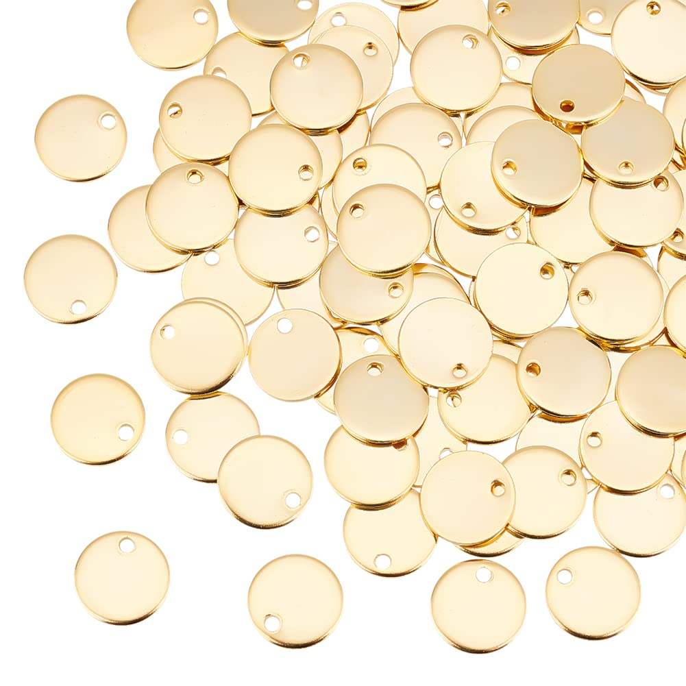 UNICRAFTALE About 100pcs 304 Stainless Steel Charms Flat Round Pendant Stamping Blank Tag Charms Golden Pendant Small Hole Charms for Necklace Earring Jewlery Making Hole 1.5mm