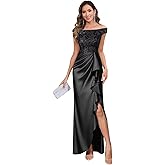 Velvysse Sequin Mother of The Bride Dresses for Women Long Off The Shoulder Satin Formal Dress with Slit