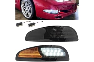 NJSBYL C5 Z06 Amber LED Daytime Running Light Kits for Chevy Corvette C5 1997-2004 Bumper Corner Sequential Turn Signal DRL Lamps Smoked Lens White LED Parking lights