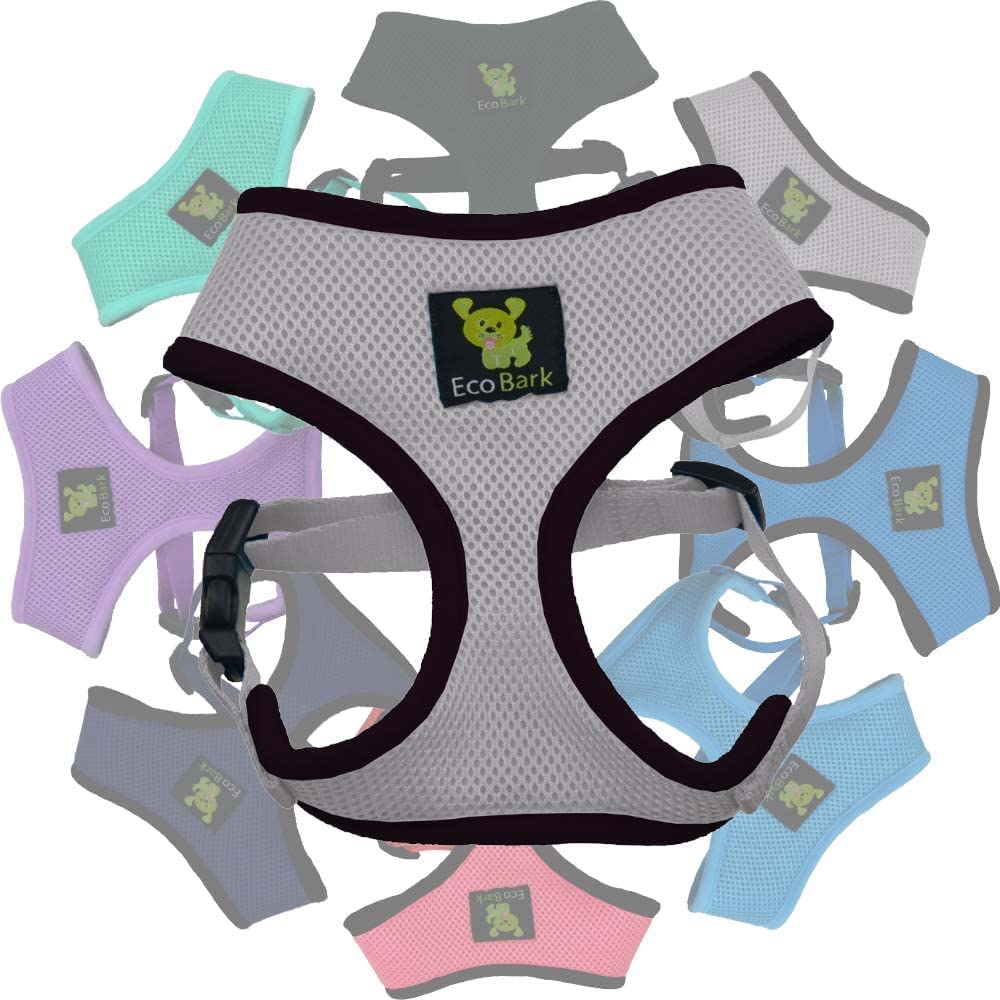 EcoBark Dog Harness - Luxurious Soft Mesh - Eco-Friendly Over The Head Vest Harness - No Pull & No Choke Design - Padded Breathable Body Halter - for Large Breeds (Gray, XXL)
