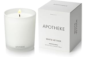 Apotheke Signature Scented Candles for Home, White Vetiver - 10.5 oz - Soy Wax, Non Toxic, Large Jar White - Luxury Candle Gifts for Women & Men - Sandalwood, Eucalyptus, and Vetiver