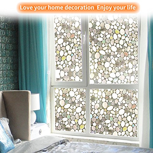 Wopeite Semi Private Window Film Cobblestone Decorative Static Cling
