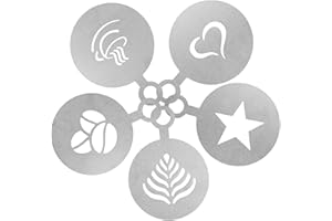 Coffee Stencils, Reusable Stainless Steel Latte Chocolate Coffee Art Decorating Stencil Templates Set for Decoration 5 Pcs