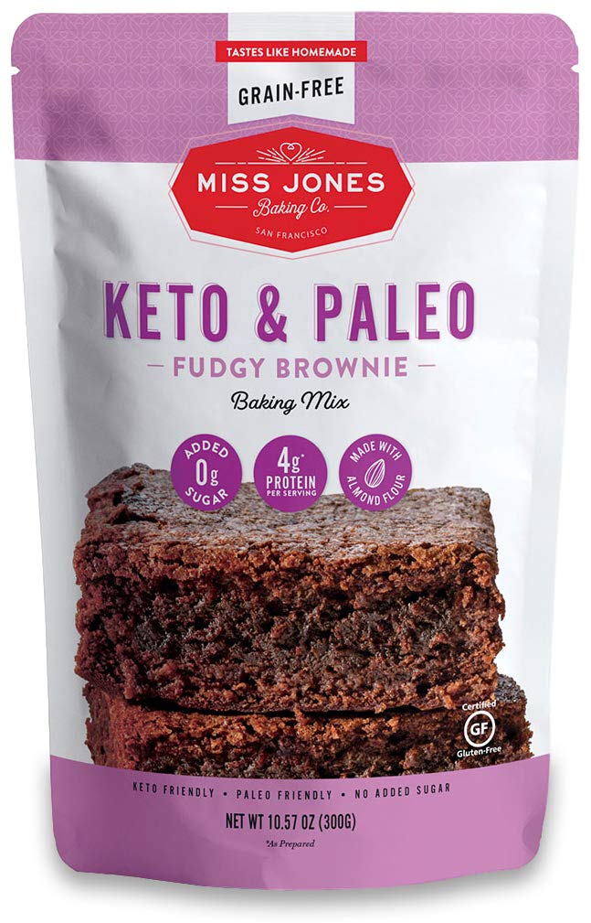 Miss Jones Baking Keto Brownie Mix - Gluten Free, Low Carb, No Sugar Added, Naturally Sweetened Desserts and Treats - Diabetic, Atkins, WW, and Paleo Friendly