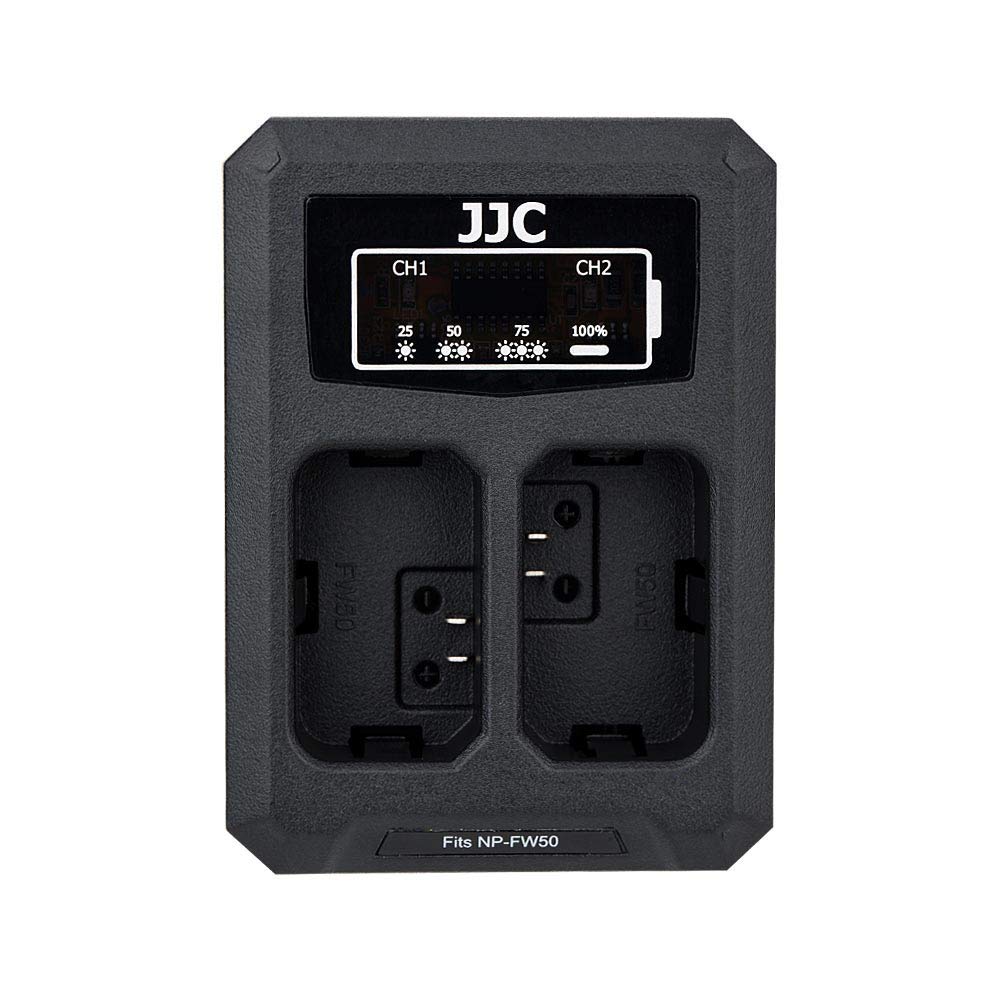 JJC USB Dual Battery Charger for Sony NEX, Alpha A6500 A6400 A6300 A6000 etc. Cameras Replaces Sony NP-FW50 [See Description for More Compatibility Cameras]