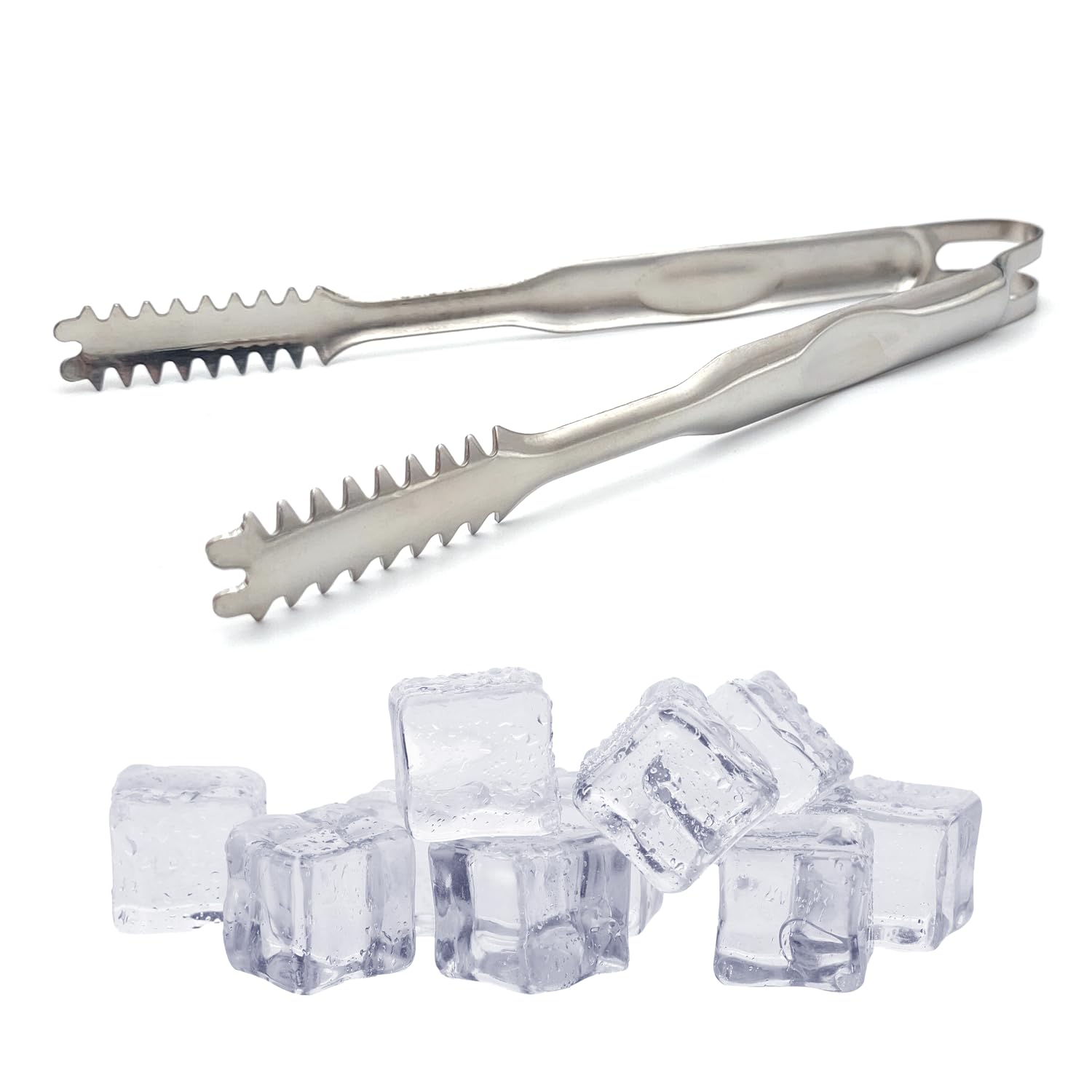 Ice Tongs Stainless Steel 17 cm, Ergonomic Non-Slip Handle for Appetizers, Ice Cubes, Sugars, Ideal for Kitchen, Buffet, Pastry, Bar and Party