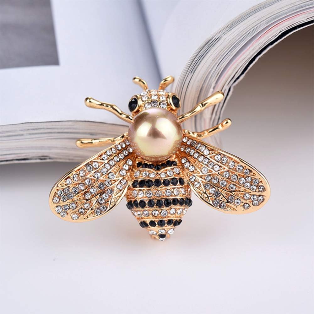 HSQYJ Honey Bee Brooches Crystal Insect Themed Bee Brooch Animal Fashion Shell Pearl Brooch Pin Gold Tone (Gold Pearl) - Image 5