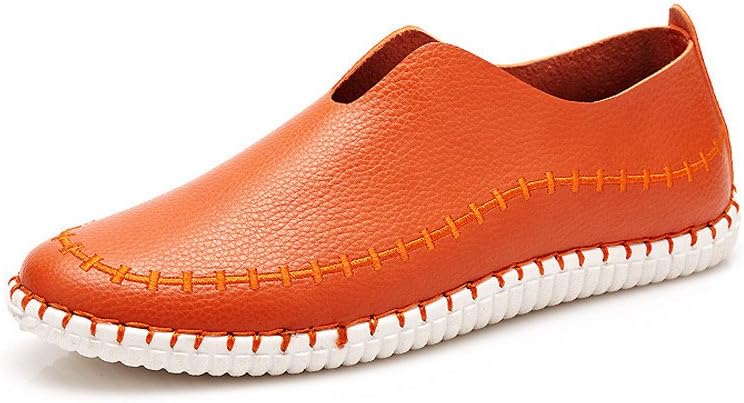 FANTELANG Spring Korean Adults Men Super Fiber Leather Loafers Slip on Sneakers Shoes (Orange)