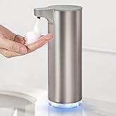Automatic Foaming Soap Dispenser, Rechargeable Touchless Foam Hand Soap Dispenser for Bathroom, Stainless Steel Soap Pump for Kitchen, Water-Resistant, Xmas Gift 9oz