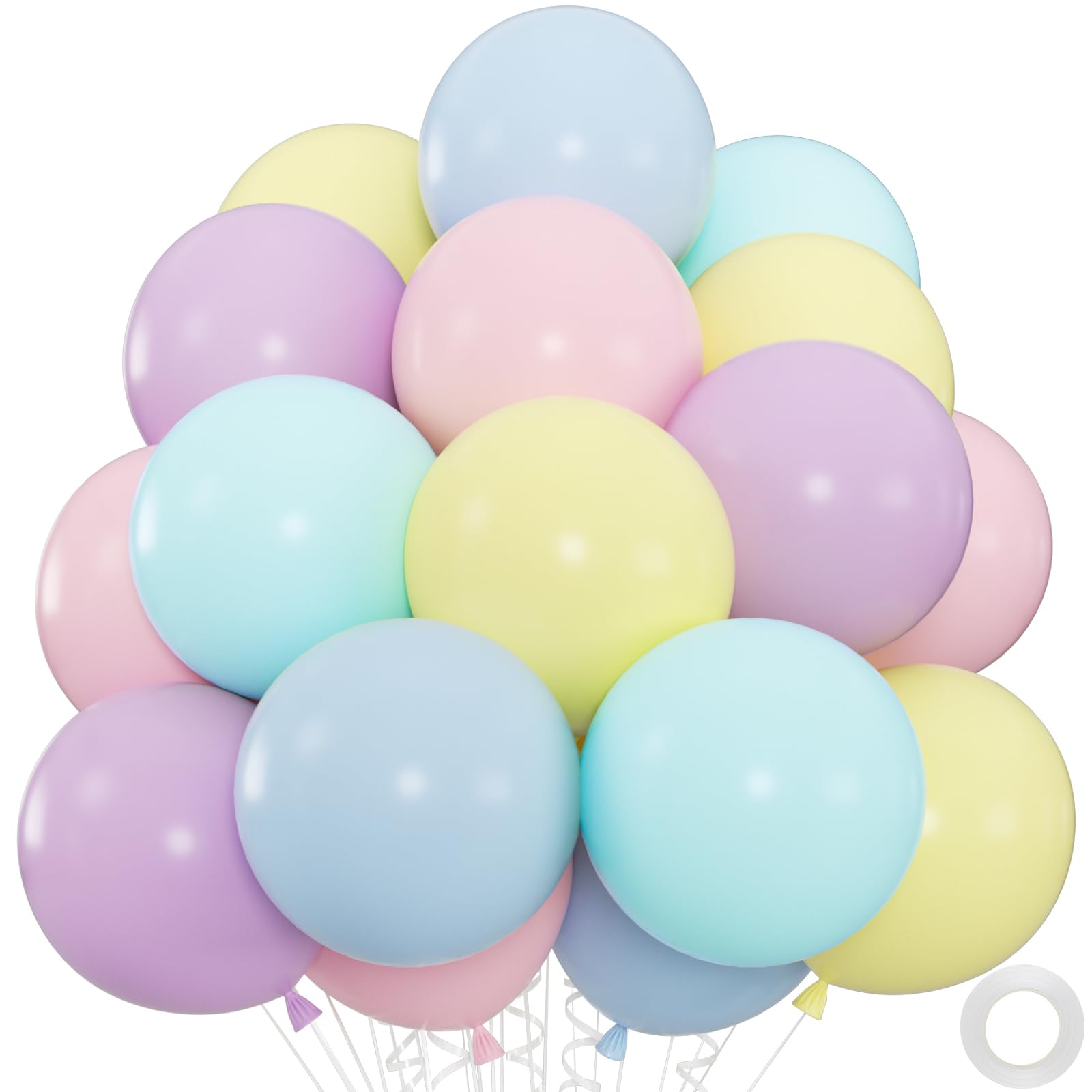 Photo 1 of Premium 50pcs Pastel Macaron Balloon Kit – 12 Inch Multicolor Latex Balloons with Ribbon for Baby Showers, Weddings, Spring Parties, Boho & Groovy Themed Decor