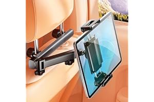 Car Headrest for iPad Holder with Dual-Joint Folding Arm, 2.4-10.6 Inch Adjustable Distance & 180°/360° Rotation, Universal C