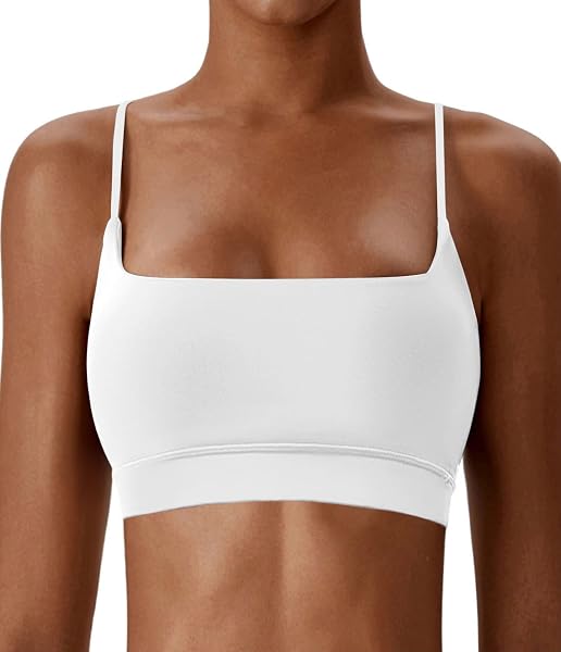 COMPER SPORTS BRA FOR WOMEN WIREFREE RACERBACK WORKOUT BRAS SEXY THIN STRAPS YOGA SPORT BRAS WITH REMOVABLE PADS (WHITE-XL)