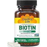 Country Life Biotin High Potency, 5mg, 120 Count, Certified Gluten Free, Certified Vegan, Verified Non GMO