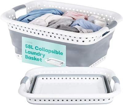 LIVIVO 58L Collapsible Laundry Basket with Handles Grey