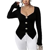 RoseSeek Women's Plus Size V Neck Floral Button T Shirts Bell Sleeve Elegant Fitted Ruched Tops