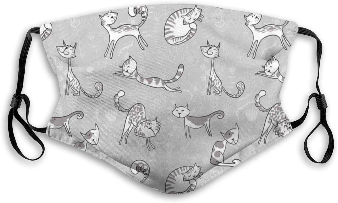 Face Mask,Cute Cat Figures Posing Over Floral Background Feline Kitten Kitty Cartoon Art Theme Prints,Mouth Mask Replaceable Washable Anti-dust Face Mask-Adjustable,Adult size:M