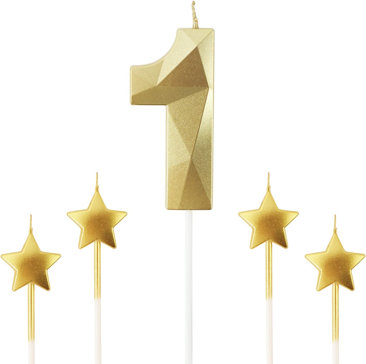 Candles & Holders - Golden Number 1 Birthday Candles and Star Birthday Candles 2.76 inch Birthday Cake Candles 3D Diamond Shaped Candles are Suitable for Birthday Parties and Anniversary Cake Decorations Candles(Gold 1)