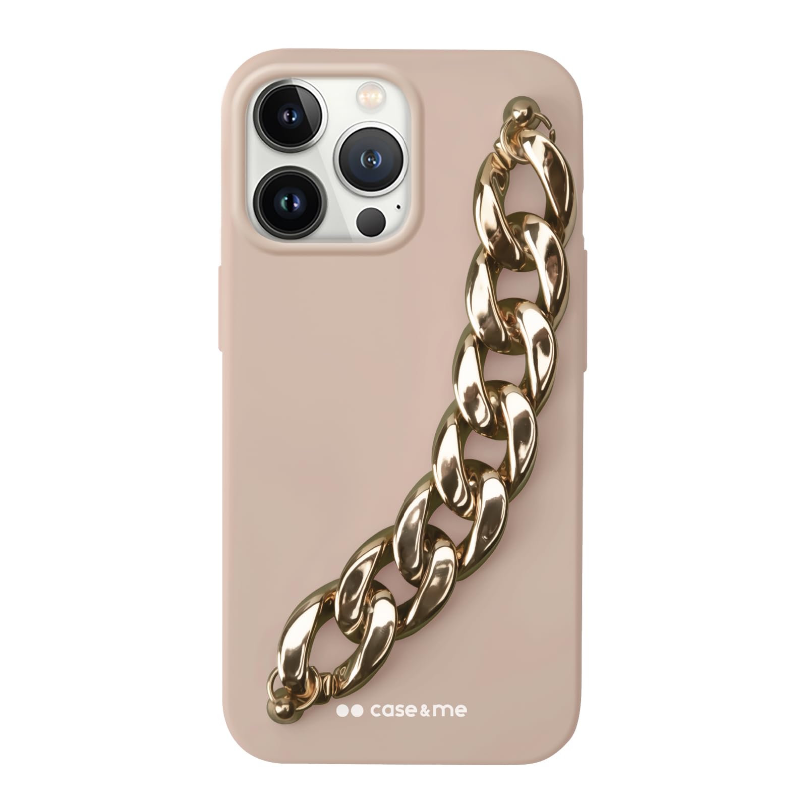 case&me cover con maniglia a catena per iPhone 12 Pro Max, impugnatura a catena per selfie, rosa pastello