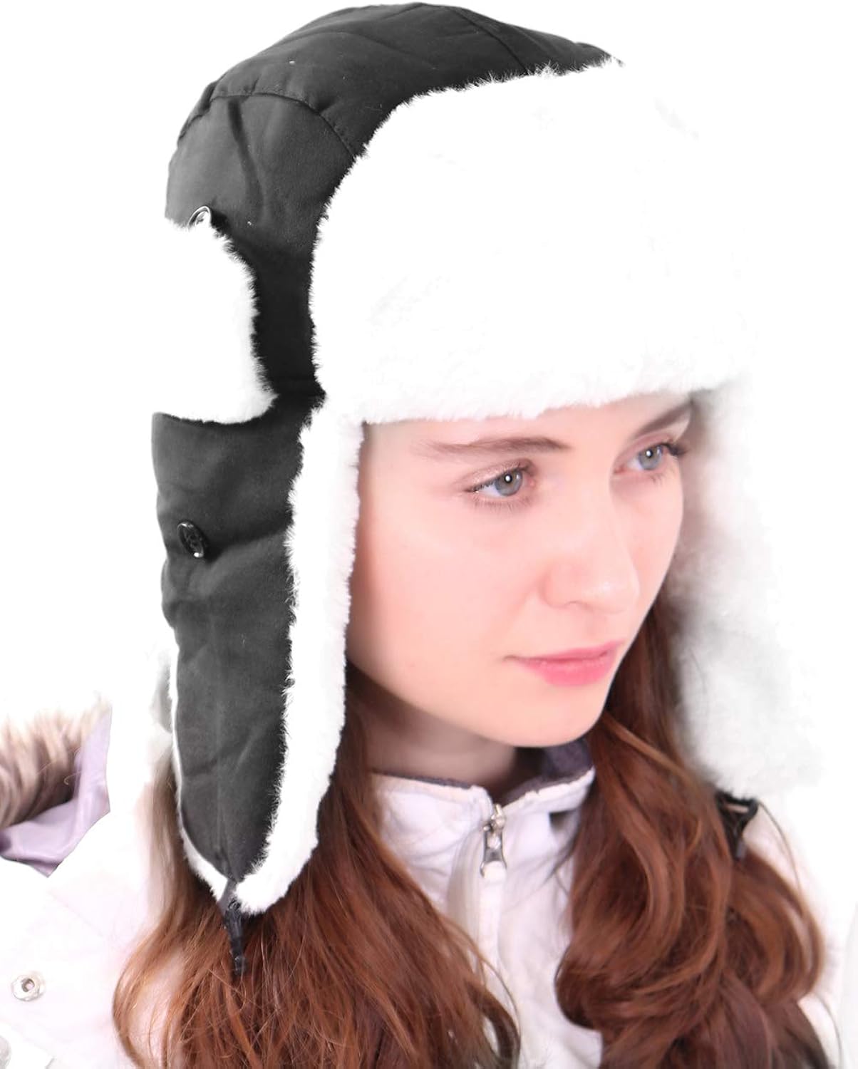 WUHOUPRO Womens Warm Winter Waterproof Faux Fur Trapper Hat Black at