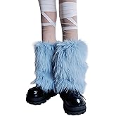 GORBUS Plush Furry Leg Warmers for Women Cozy Winter Boot Toppers Thermal Warm Blue Fuzzy Foot Covers Footless Socks Gaiters