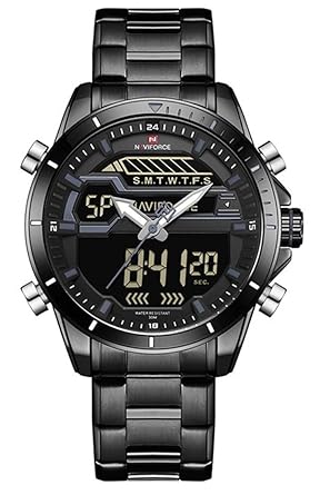 Naviforce State of The Art Jet Black Dual Time Analog Digital Multi Function Wrsit Watch with Free Bracelet for...
