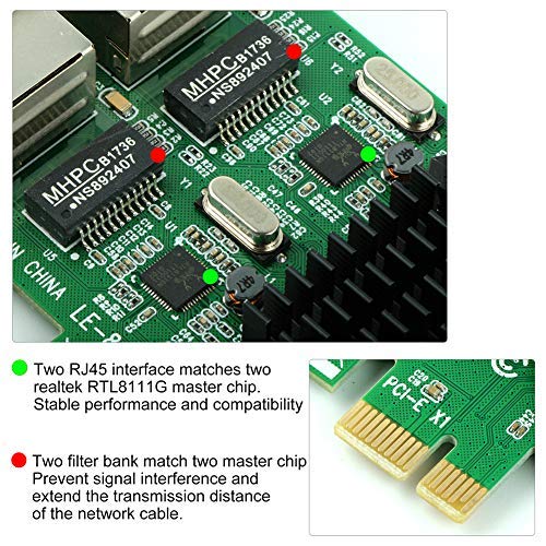 Ubit Gigabit LAN,Gigabit Ethernet PCI Express PCI-E Network Controller Card,10/100/1000mbps,Dual Port PCIE Server Network Interface Card, LAN Adapter Converter for Desktop PC(RJ45x2)