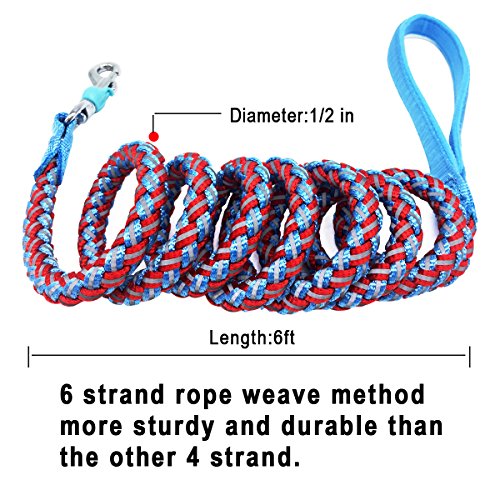 Mycicy Mountain Climbing Rope Dog Leash - 6 foot Reflective Nylon Braided Heavy Duty Dog Training Leash for Large and Medium Dogs Walking Lead (red)