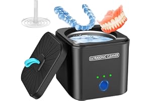 BASTHALAN Ultrasonic Retainer Cleaner for Denture, Mouth Guard, Night Guard, Aligner, Jewelry, 45kHz/190ml Professional Dental Ultrasonic Cleaner Machine for Dental appliances(Pitch Black)