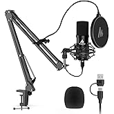 USB Microphone, MAONO 192KHZ/24Bit Plug & Play PC Computer Podcast Condenser Cardioid Metal Mic Kit with Professional Sound Chipset for Recording, Gaming, Singing, YouTube (AU-A04)