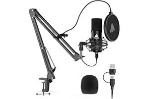 USB Microphone, MAONO 192kHz/24Bit Plug & Play PC Computer Podcast Condenser Cardioid Metal Mic Kit with Professional Sound C