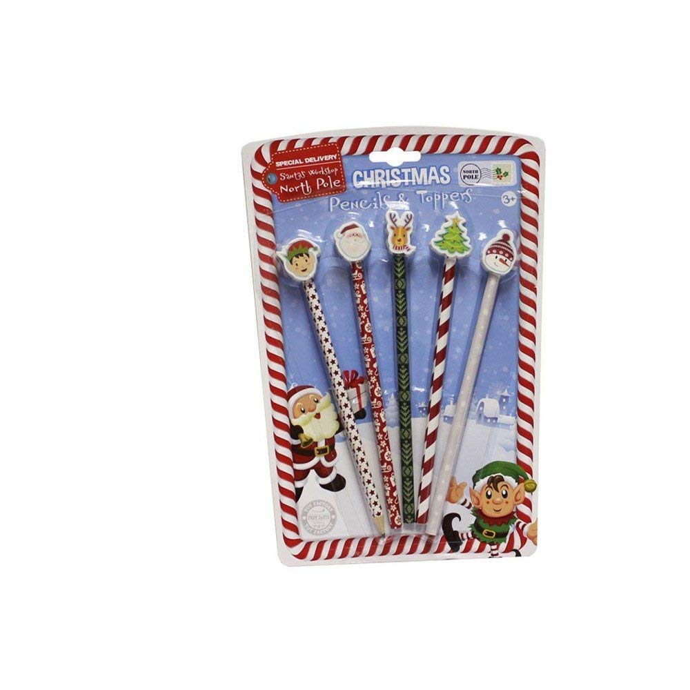 All For You 5 Christmas Pencils With Erasers Xmas Stocking Bag Filler Gifts Party Stationary School Kids Children Festive Figure Santa Penguin Snowman Set