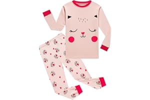 Girls Christmas Pajama Set - 2PC Cozy Cotton Long Sleeve Pjs with Cute Print Holiday Toddler Sleepwear Clothes for Kids 3-8T