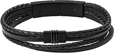 Bracelet Pour Hommes Vintage Casual, Longueur Intérieure : 175mm - 190mm Bracelet Noir En Acier Inoxydable, JF03098001